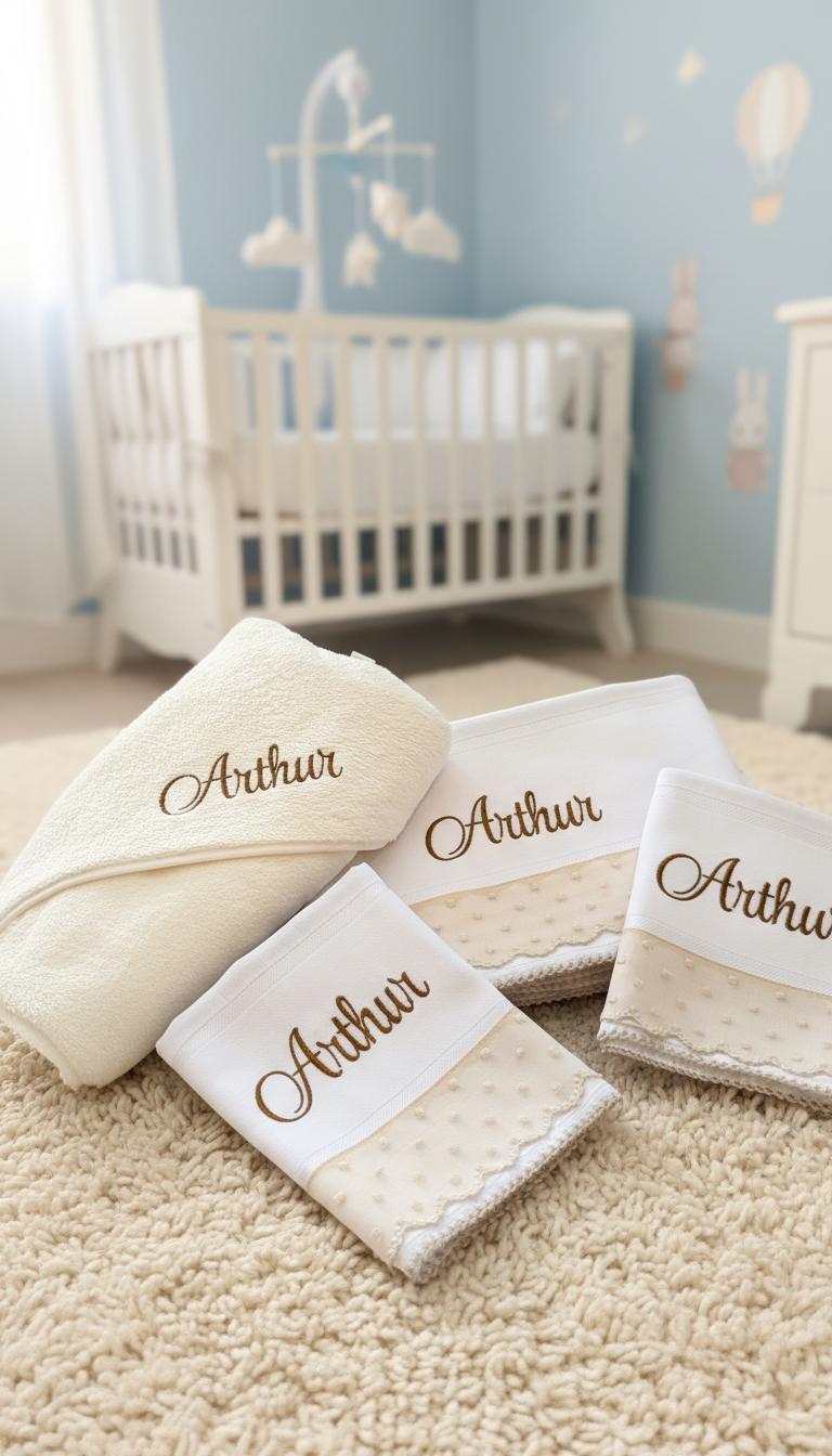 Baby towel and cloth set personalized with the name Arthur